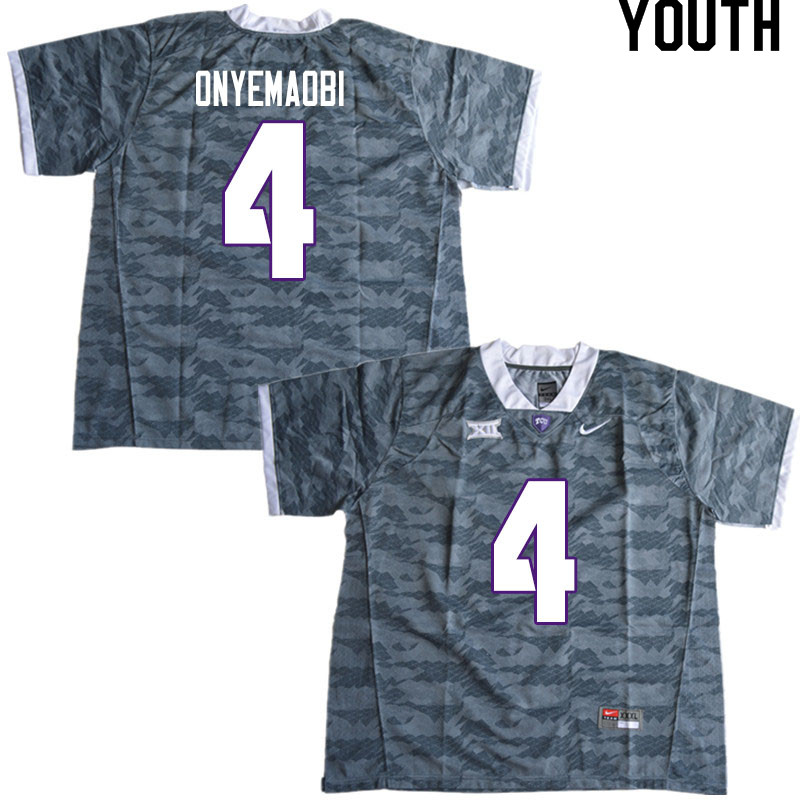 Youth #4 Michael Onyemaobi TCU Horned Frogs College Football Jerseys Sale-Gray
